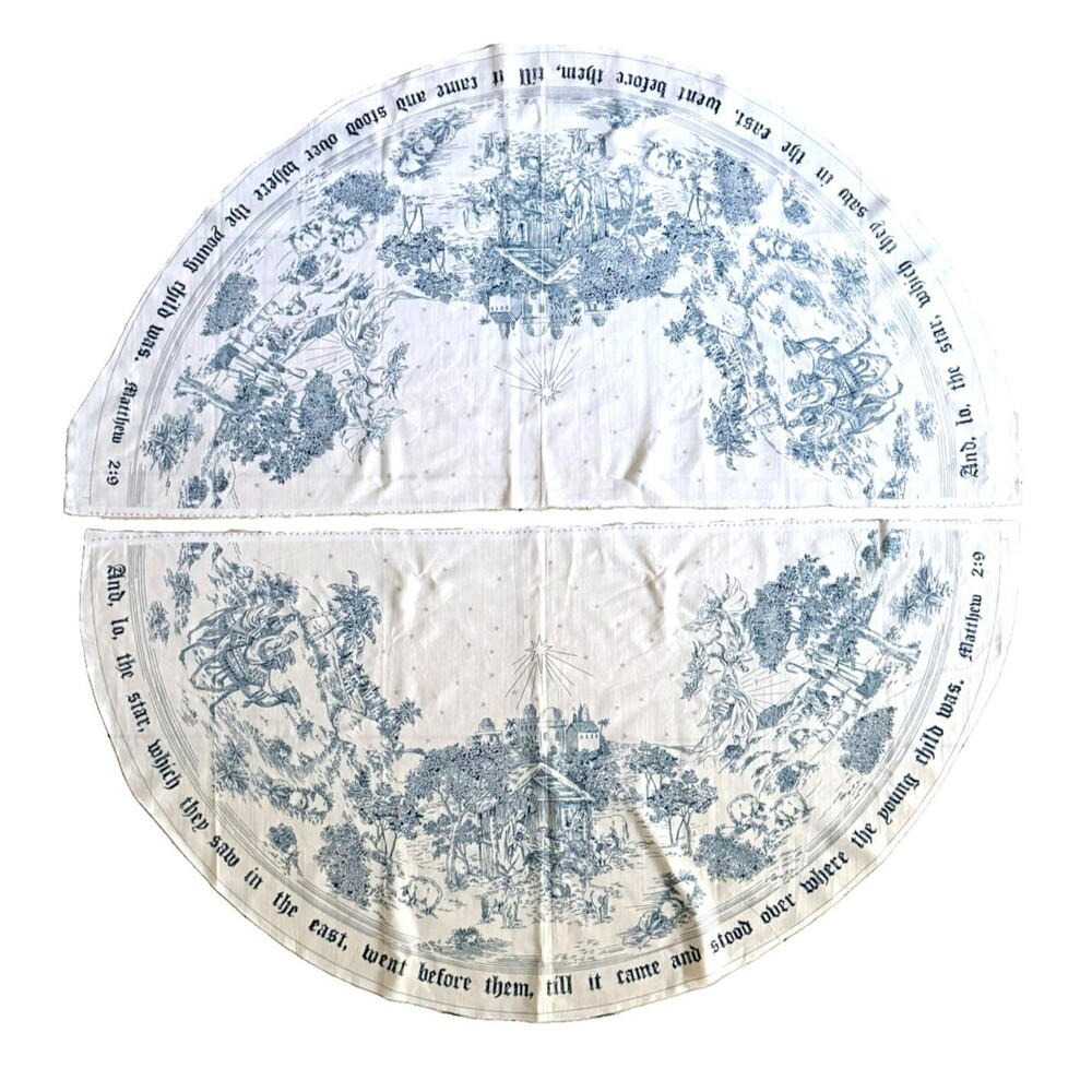 Daisy Kingdom Fabric Panels CHRISTMAS TOILE TREE SKIRT 1664 Nativity Blue 58"